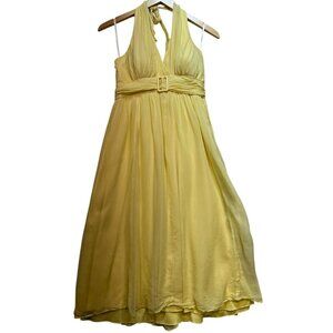 Jonathan Martin Women's Y2K Silk Halter Dress Sleeveless Size 10 Yellow Smocked
